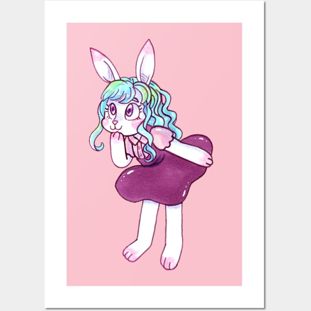 Cute Bunny Wall Art by LittleGreenHat